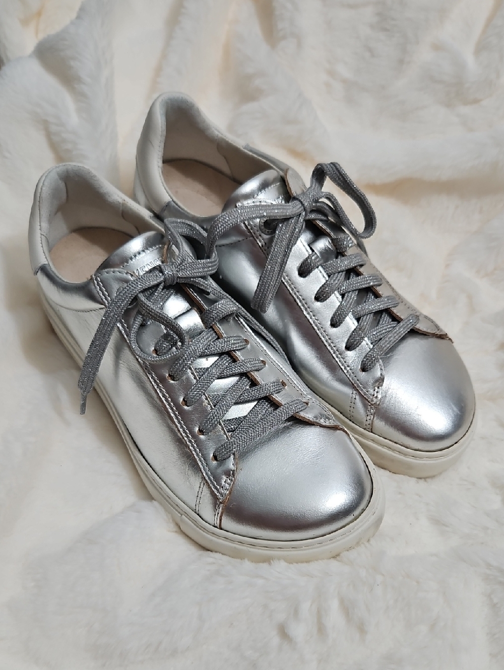 Birkenstock Metallic Silver Low-Top Sneakers